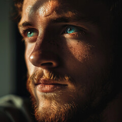 Fototapeta premium a single person portrayed in natural light, capturing a moment of genuine emotion or thought 