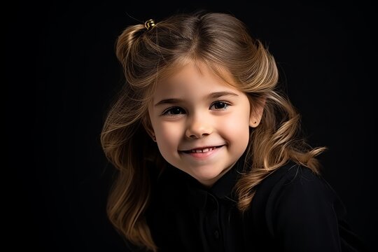 Portrait of a cute little girl on a black background. Studio shot.