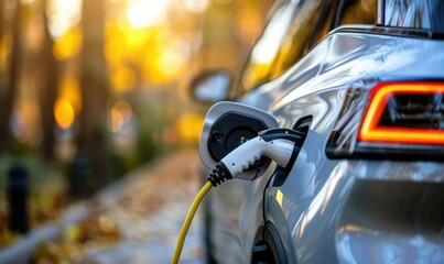 A charging EV car, clean and simple background