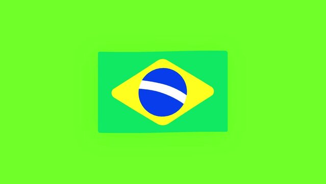 Brazil Flag isolated on Green Screen background. National Brazil Flag Waving Animation on green screen. 2d Motion Graphics Animation