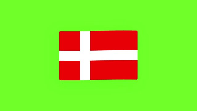 Denmark Flag isolated on Green Screen background. National Denmark Flag Waving Animation on green screen. 2d Motion Graphics Animation