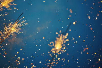 Obraz na płótnie Canvas Abstract burning sparkler Beautiful fireworks over blue background 