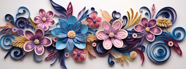3D Paper Quilling Design with Flowers and Swirls