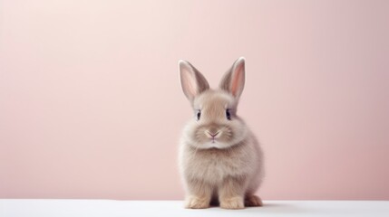 Cute little rabbit on a pastel background. Copy space for text.