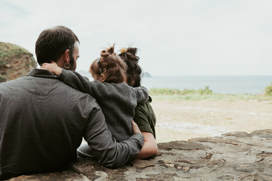 Family bonding time by the seaside
