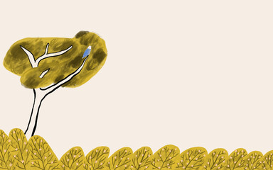 Whimsical hand-drawn bird on a tree illustration