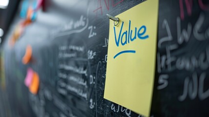 Scrum Agile business board with a sticky note with the word "Value"