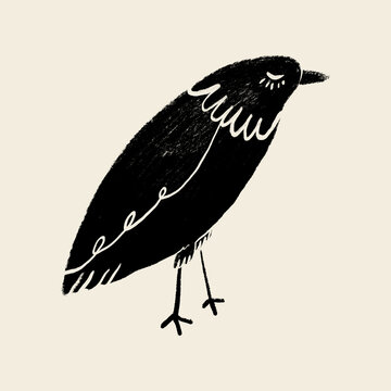Minimalistic black and white crow illustration