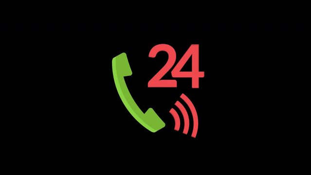 24 Hours Call Support Icon Motion Graphics Animation With Alpha Channel