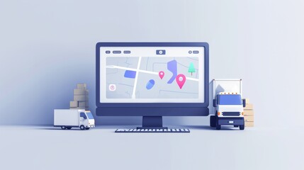 A minimalist depiction of a computer screen showing a live map tracking the delivery route of a product