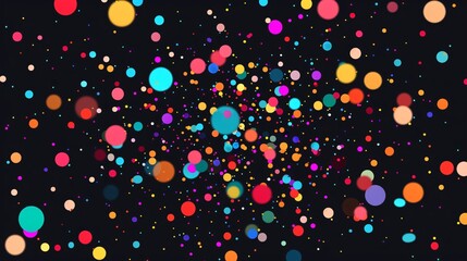 Colorful confetti dots in motion on black background vector illustration
