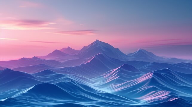Minimal mountains, 3D Blender style, dusk palette