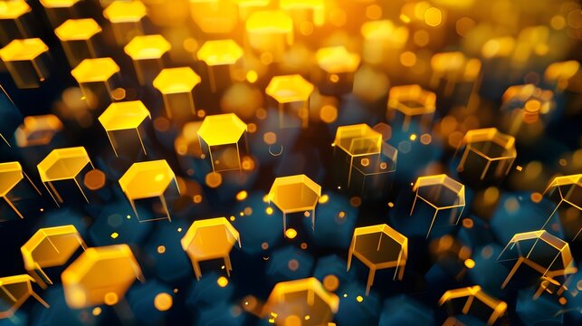 Golden Hexagons and Lively Tableaus - Abstract Digital Art