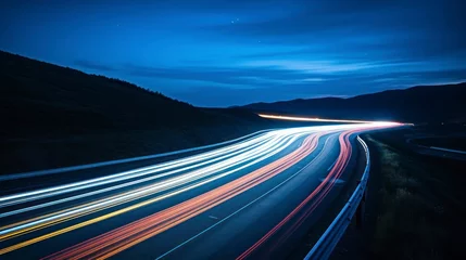 Foto op Plexiglas Car light trails on the road at night. Long exposure © Voilla