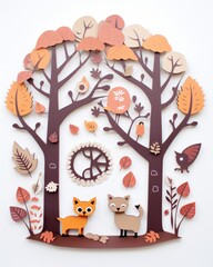 Minimalist paper cut fox vibrant autumn leaves twilight forest paper cut paper art minimal cute