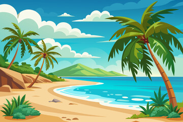 beach background with sand an d palm trees on the side