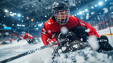 A sledge hockey player in action,ai  - obrazy, fototapety, plakaty