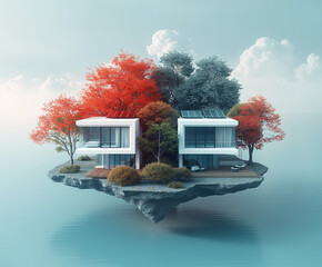 Modern house illustration built with regenerative energy in mind