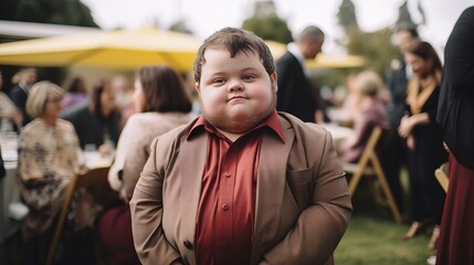 Socially Comfortable Man with Dwarfism at Gathering - obrazy, fototapety, plakaty