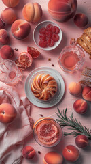  A flat lay of gourmet pastries and desserts on a sleek,ai