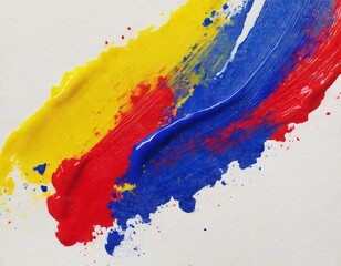 Smears of paint in primary colors against a white background