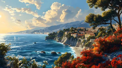 Glasschilderij Bestemmingen Illustration of beautiful view of the city of Nice, France