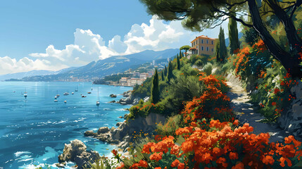 Illustration of beautiful view of Monte Carlo, Monaco - obrazy, fototapety, plakaty