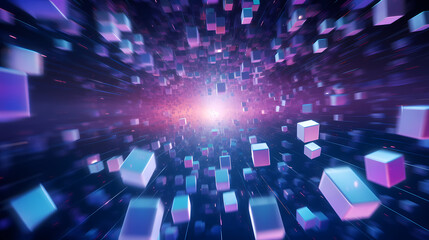 Fototapeta premium Colorful cubes, blockchain new technology transmission with digital background