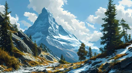 Fotobehang Illustration of beautiful view of Matterhorn island, Switzerland © noah