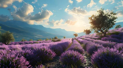 Foto auf Acrylglas Illustration of beautiful blooming lavender fields in Provence, France © noah
