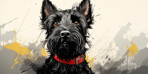 a drawing of a scottish terrier dog - obrazy, fototapety, plakaty