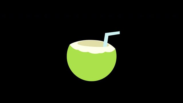 A green coconut with a straw icon concept loop animation video with alpha channel