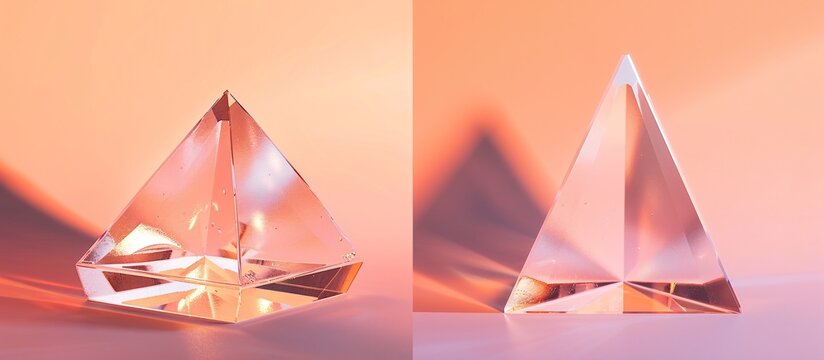 on the left and right there are two images of an empty triangular glass trophy