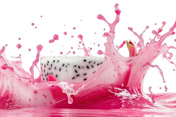 splash of milk and dragon fruit juice isolated on white