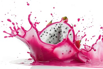 splash of milk and dragon fruit juice isolated on white