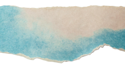 A torn or ripped sheet of colored paper, blue and white shape element to frame text or graphics.