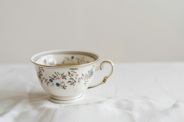 An ornate porcelain tea cup featuring a classic blue floral pattern on a white background exudes timeless elegance