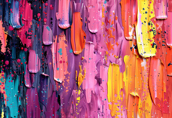 Colorful Abstraction: Oil texturising Painting with Rainbow Splatters. Background for your design.
