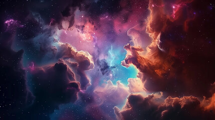 Fototapeta na wymiar Enigmatic Space Odyssey: Colorful Nebulae Adorn the Night Sky