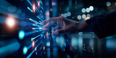 Interactive Digital Touchscreen: Person Engaging with AI Interface