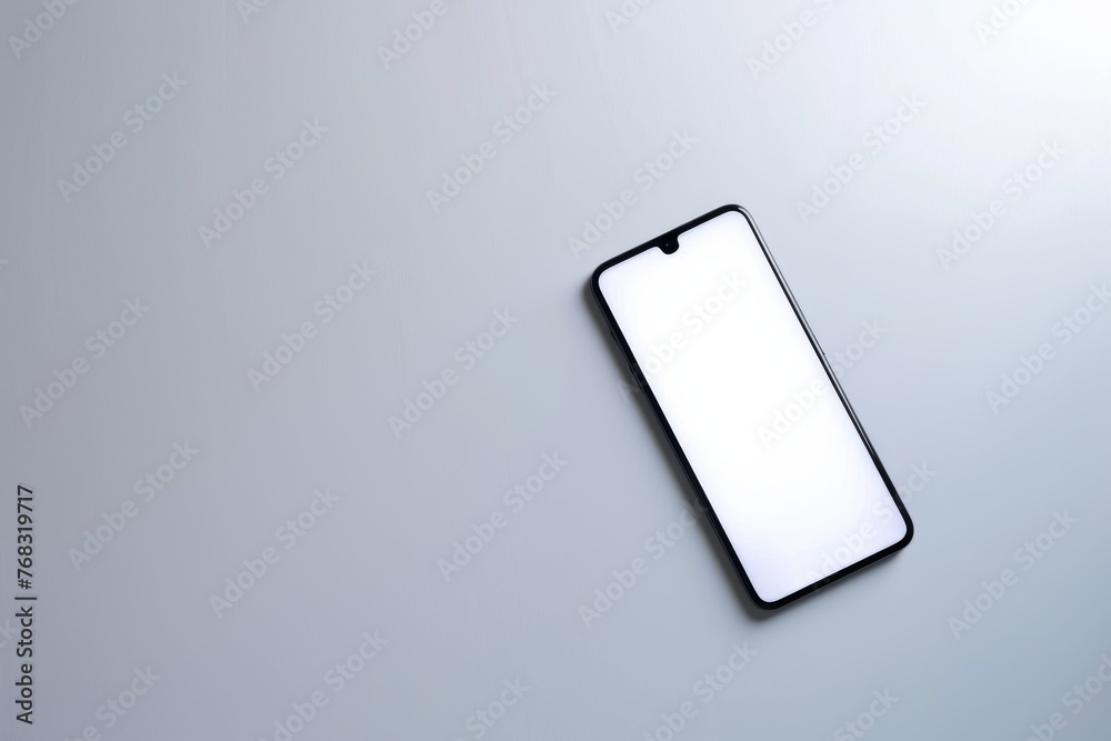 Poster A contemporary smartphone displaying a blank screen on a gradient grey surface showing technology and connectivity