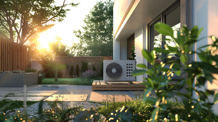 Modern, energy efficient air conditioning, energy saving solution in the backyard	
