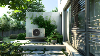 Modern, energy efficient air conditioning, energy saving solution in the backyard	
