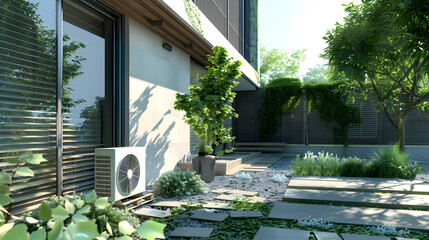 Modern, energy efficient air conditioning, energy saving solution in the backyard	
