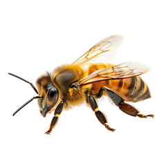 Macro Bee in Flight Isolated on Transparent Background