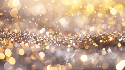 Golden Particles on Bokeh Background : Shiny Lights for Festive Celebrations - 768320102