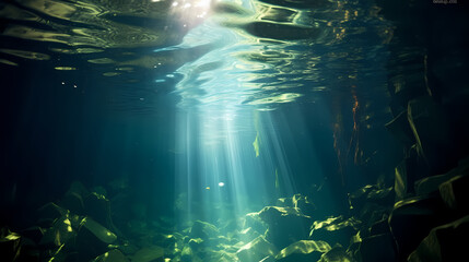 Fototapeta premium Green bright algae growing underwater