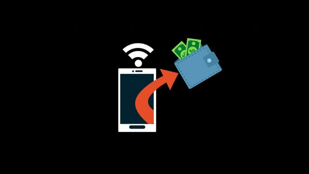 A phone and wallet with money icon concept loop animation video with alpha channel