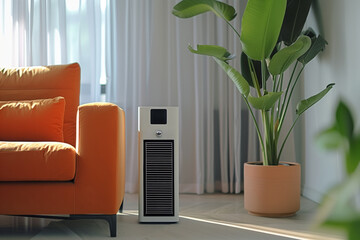 Modern air purifier in stylish living room