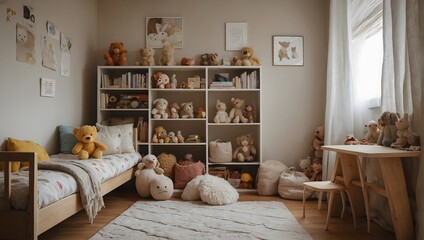 Child's Haven: Cozy and Whimsical Kids' Room with Plush Toy Collection